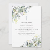 Flore poussiéreuse Baptême gris doux Invitation (Devant)