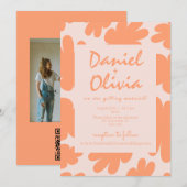 Flore rétro beige avec Faire-part de mariage photo (Devant / Derrière)