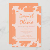 Flore rétro beige avec Faire-part de mariage QR (Devant / Derrière)