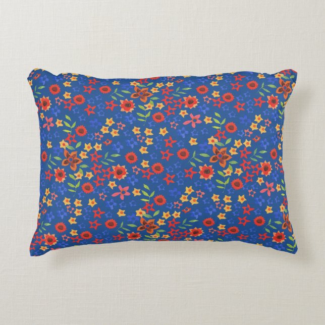 Flore rétro chic Imprimer sur Coussin à accents bl (Devant)