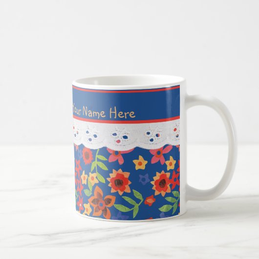 Flore Retro Personnalisée, Mug Café Faux Lace (Droite)