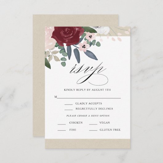 Flore romantique RSVP avec menu (Devant / Derrière)