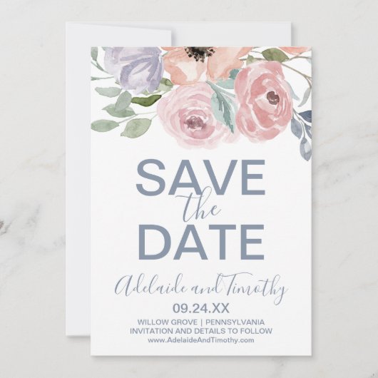 Flore Rose Dusty Enregistrer la carte de date (Devant)