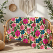 Flore rose et bleu gras sur couverture en polaire