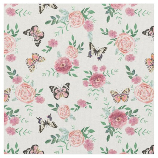 Flore rose et tissu de papillons (Fermer)
