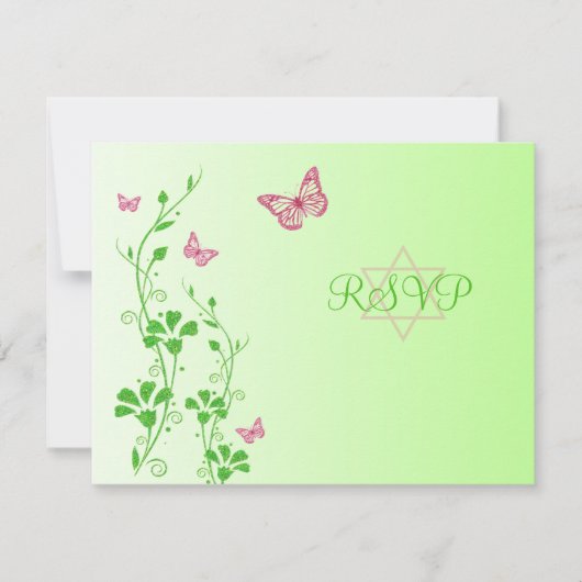 Flore rose et verte avec Papillons Répondre Carte (Devant)