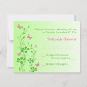 Flore rose et verte avec Papillons Répondre Carte (Dos)