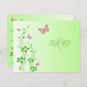 Flore rose et verte avec Papillons Répondre Carte (Devant / Derrière)