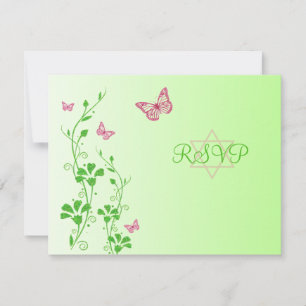 Flore rose et verte avec Papillons Répondre Carte