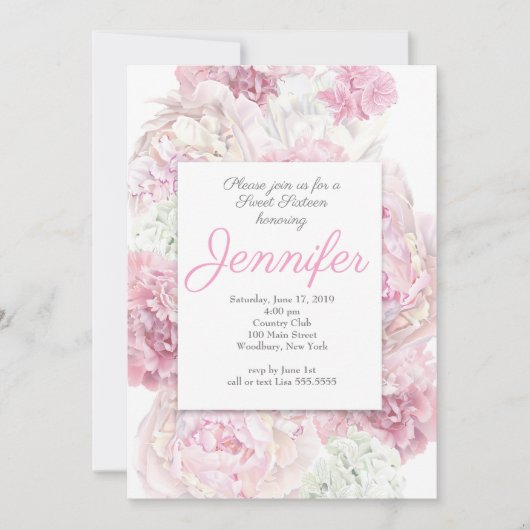 Flore rose pâle 16 Invitation (Devant)