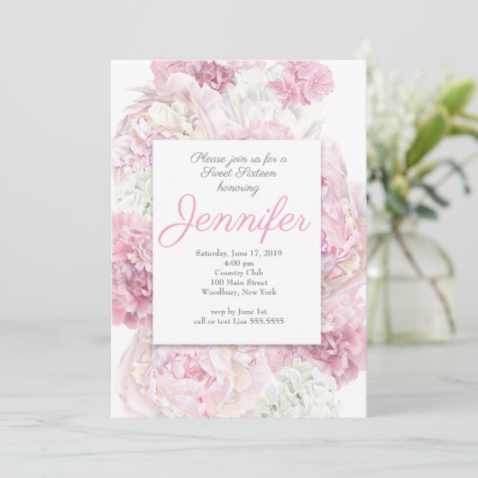 Flore rose pâle 16 Invitation (Debout devant)