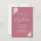 Flore rose pâle dix-huitième invitation anniversai (Devant)