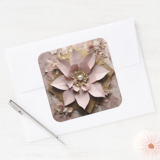 Flore Rose poussiéreux - Sticker (Enveloppe)