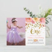 Flore rose vif 1e anniversaire invitation photo (Debout devant)