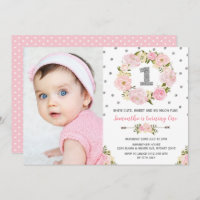 Flore rose vif Argent Premier Invitation d'anniver