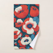 Flore Rouge, Blanc, Papillons bleus (Serviette à main)