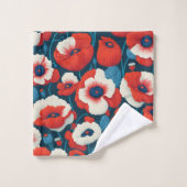 Flore Rouge, Blanc, Papillons bleus (Gant de toilette)