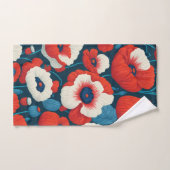 Flore Rouge, Blanc, Papillons bleus (Serviette à main)