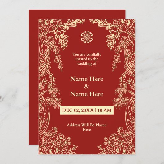 Flore rouge Faire-part de mariage simple (Devant / Derrière)