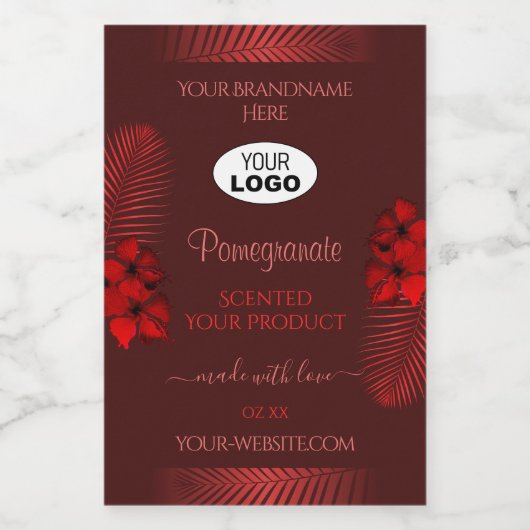 Flore rouge foncé Étiquettes Hawaii Fleurs Logo (Étiquettes simples)