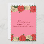 Flore rouge sur Invitation d'anniversaire rose (Dos)