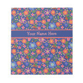 Flore style art populaire sur Bloc-notes bleu ou J (Devant)