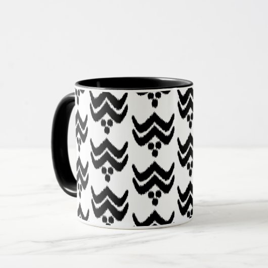 Flore stylisée Ikat - Mug noir et blanc (Devant gauche)
