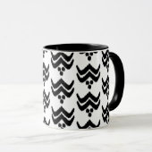 Flore stylisée Ikat - Mug noir et blanc (Devant droit)