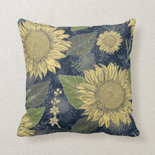 Flore Tournesol Jaune Marine Oreillers