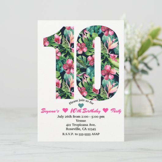 Flore tropicale 10 10e anniversaire Invitations (Debout devant)