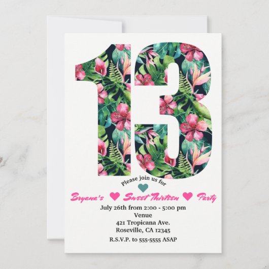 Flore tropicale 13 13e anniversaire Invitation de  (Devant)