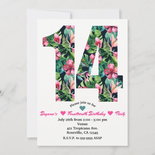 Flore tropicale 14 14e anniversaire Invitation de  (Devant)