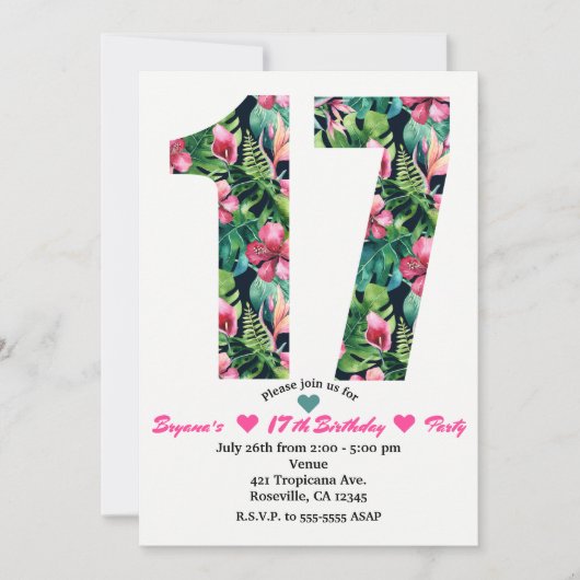 Flore tropicale 17 17e anniversaire Invitation de  (Devant)