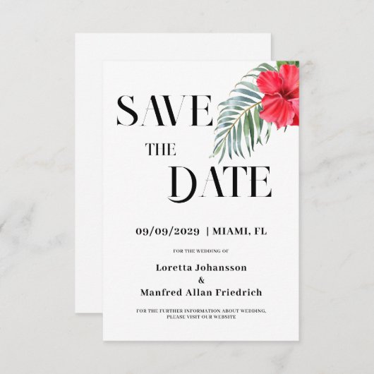 Flore tropicale Enregistrer la date Invitation (Devant / Derrière)