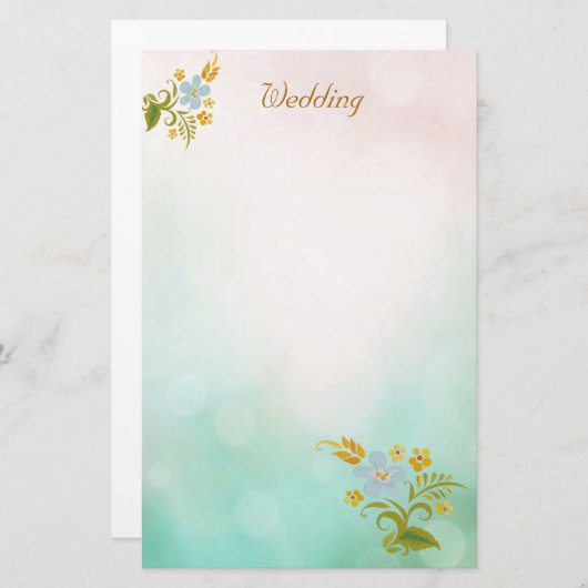 Flore Turquoise Bleu Mariage Notes Papier à lettre (Devant / Derrière)