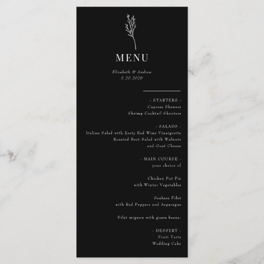 Flore végétale minimaliste | Menu Mariage (Devant)