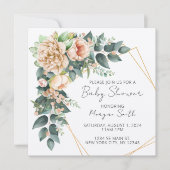 Flore verdure Invitation Baby shower géométrique (Devant)