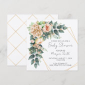 Flore verdure Invitation Baby shower géométrique (Devant / Derrière)