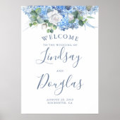 Flore vert Dusty Blue Mariage Affiche de bienvenue (Devant)