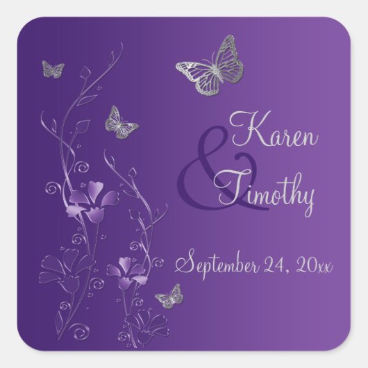 Flore violette et argentée avec Sticker à papillon (Devant)