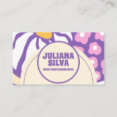 Flore violette rétro avec Carte de visite QR (Devant)