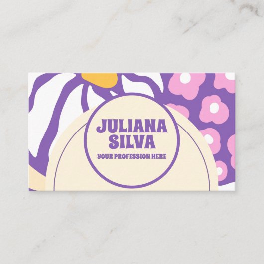 Flore violette rétro avec Carte de visite QR (Devant)