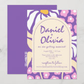 Flore violette rétro avec Faire-part de mariage QR (Devant / Derrière)