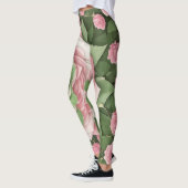 Floreado de Hojas Verdes y Flores Rosas Leggings (Links)