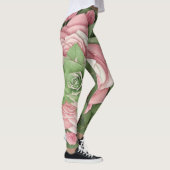 Floreado de Hojas Verdes y Flores Rosas Leggings (Rechts)