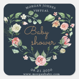 floreel hart met virtueel baby shower vierkante sticker