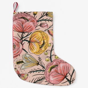floreel naadloos patroon met bloemen en kleine kerstsok