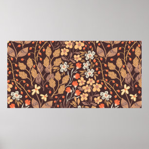  floreel naadloos patroon met herfstbladeren poster