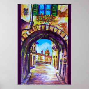 FLORENCE ANTIEKE STEEG GEZICHT OP KERK CESTELLO POSTER