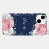 Florence blauwe zwarte roze zilverglitternaam Case-Mate iPhone case (Achterkant (horizontaal))